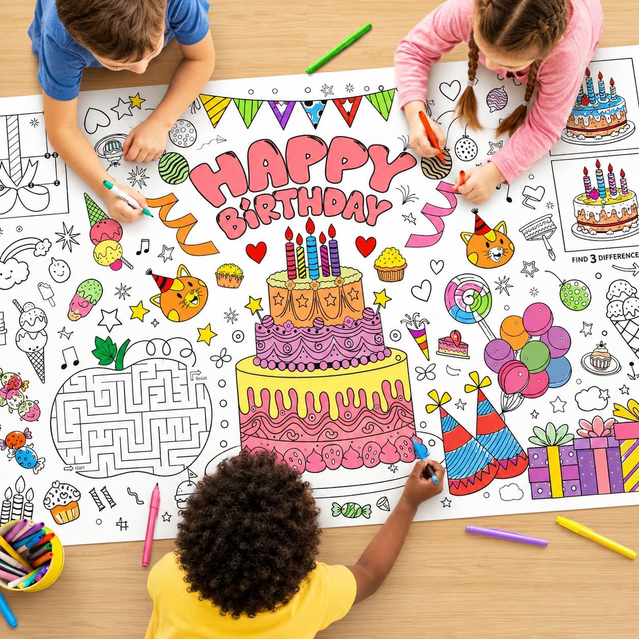 Table Cloth Disposable - 子供用巨大塗り絵ポスター DIY漫画画用紙テーブルクロス 使い捨て塗り絵テーブルカバー 子供用アートクラフトパーティー用