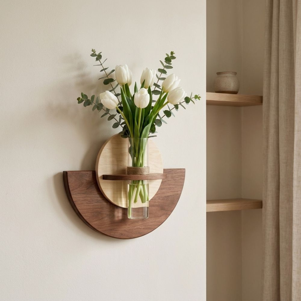 Flower Wall Panel - 楕円形の木製壁掛け花棚 省スペース水耕栽培ディスプレイ 吊り下げ式植物パネル 厚い花台 バルコニー装飾