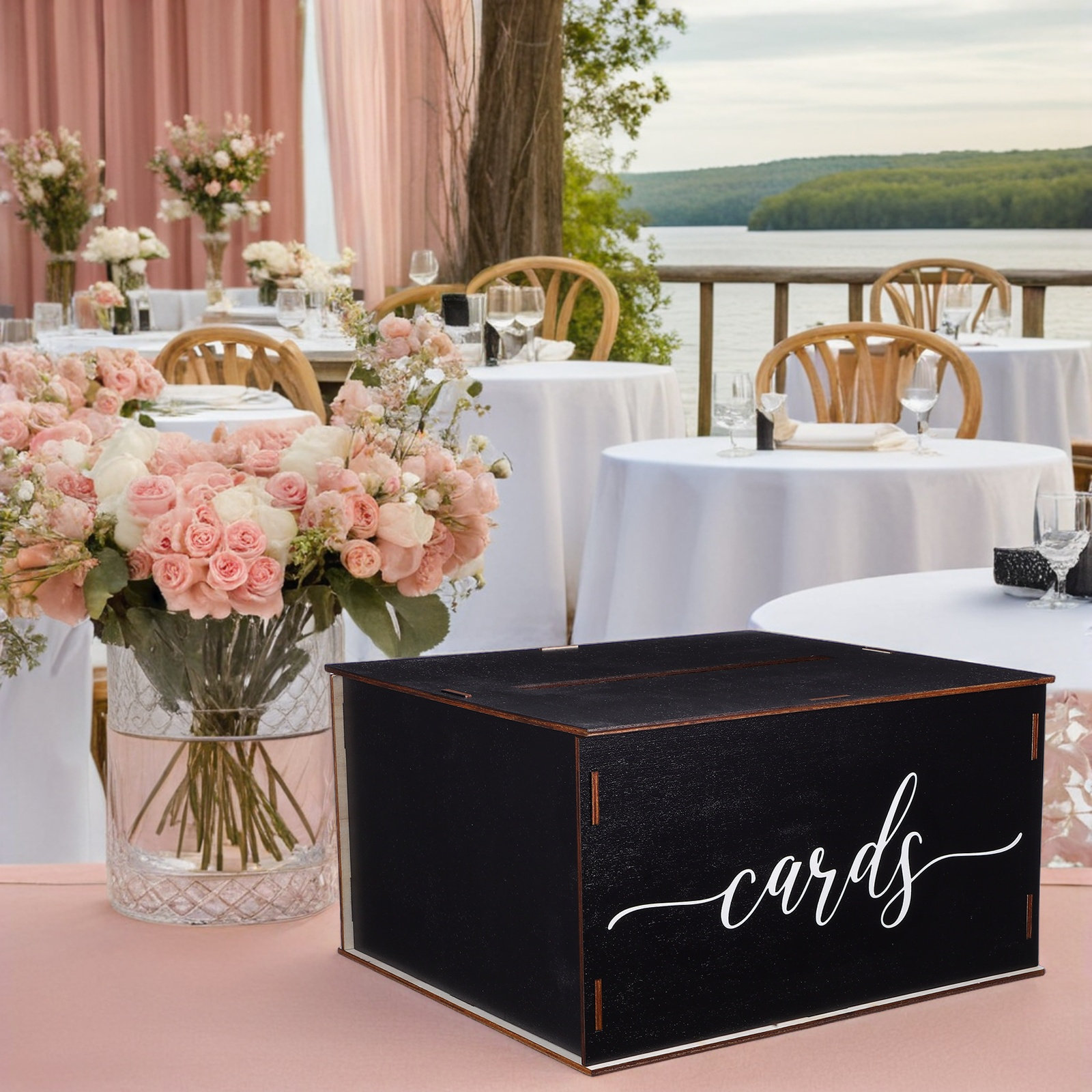 木製カードボックス ウェディング用 ラスティック封筒ホルダー - Event Party Box のレビューと価格