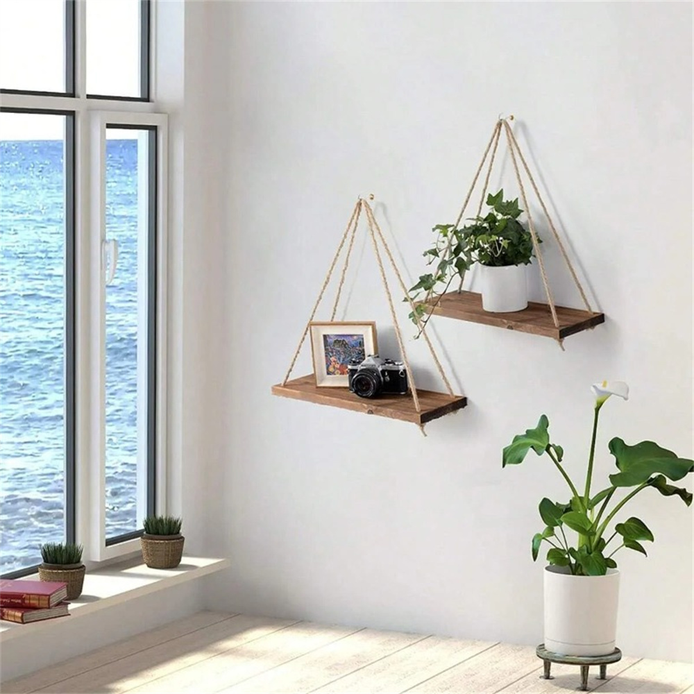 木製吊り棚1セット、スイング式麻縄壁掛け棚、フローティングホ - Flower Wall Panel のレビューと価格