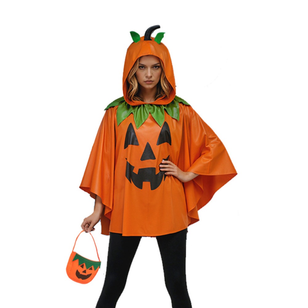 大人用ハロウィンホーン付きフード付きパンプキンケープマント、 - Party Favor Bag のレビューと価格